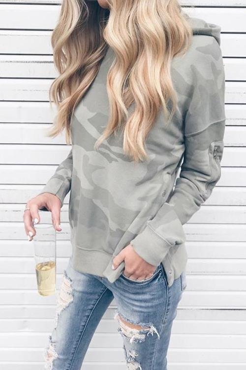 Hooded Collar Camouflage Hoodie - Shop Trendy Women's Clothing | LoverChic