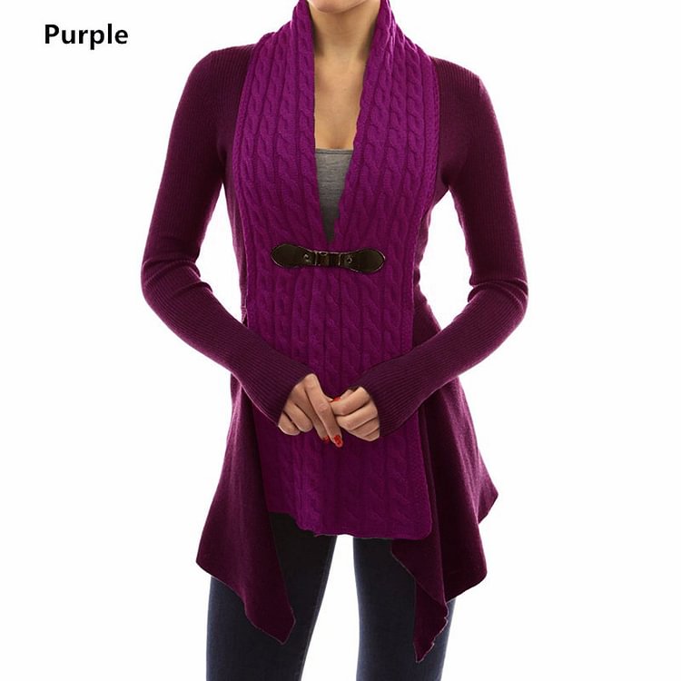 DRESSFO Fashion Women's Solid Color Long Sleeve Buckle Braid Front Irregular Clothes sweaters Cardigan - Shop Trendy Women's Fashion | TeeYours