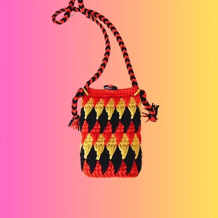 Lulusnow Handmade Black Pink Classic Striped Patterns Small Shoulder Bag Crochet Crossbody Bag