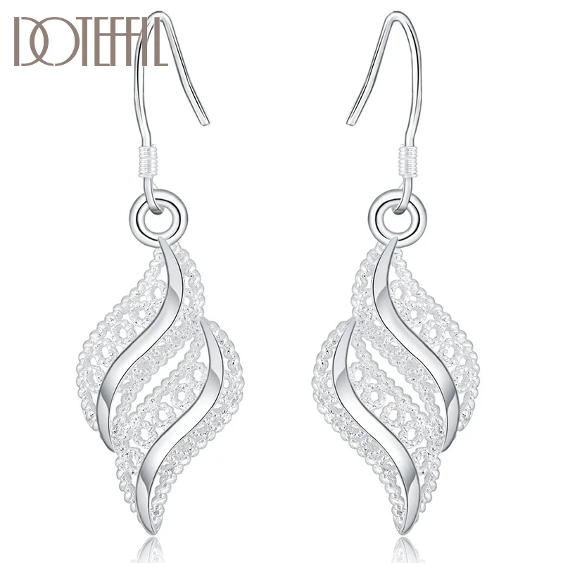DOTEFFIL 925 Sterling Silver Leaves Leaf Drop Earring For Women Jewelry