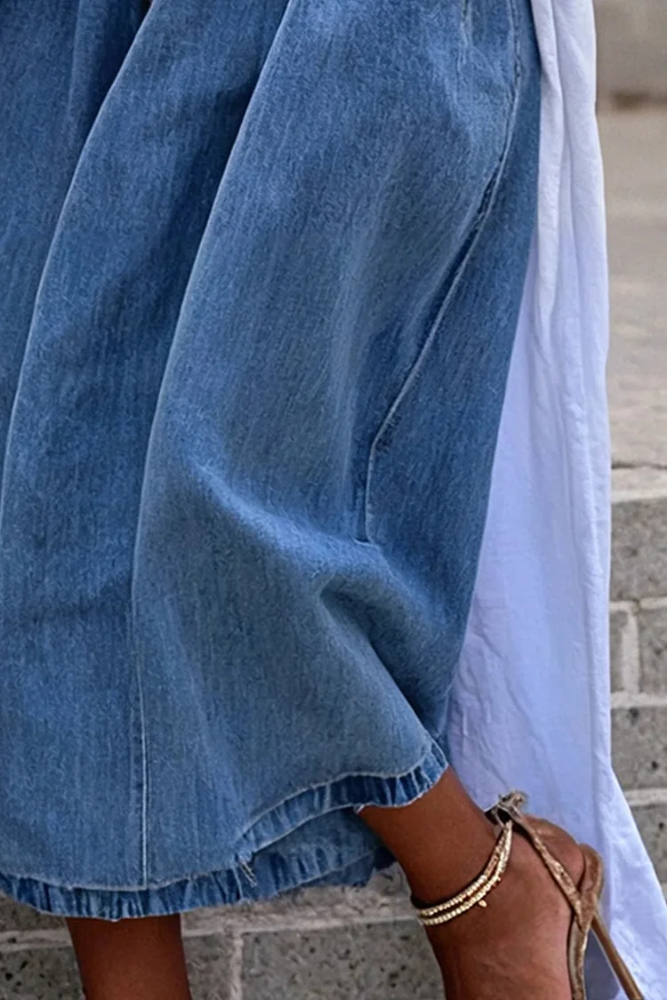Plus Size Daily Blue Casual Pocket Wide Leg Denim Crop Jeans [Pre-Order]