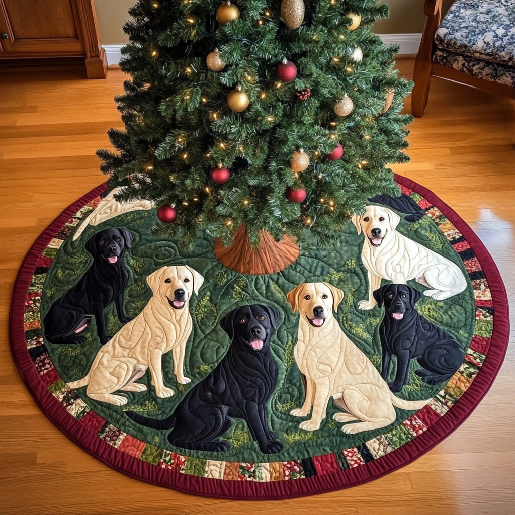 Labrador Snowy Adventure Christmas Quilted Tree Skirt NCU0DV1530