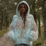 Women's Viking Pink Rose Tree Of Life Knit Zip-up Hooded Sweater - Image 2