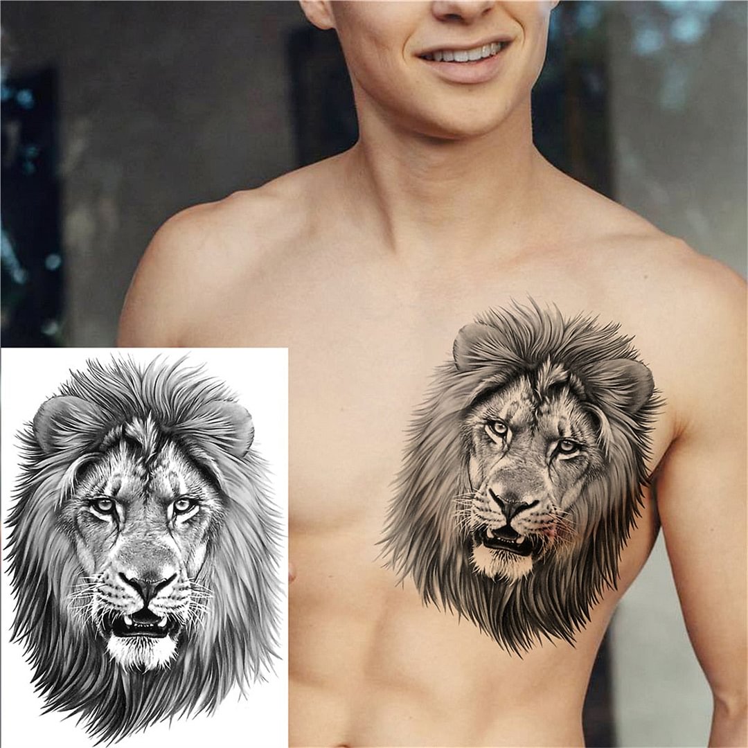 Realistic Fake Lion Temporary Tattoos For Men Women Adult Black Tiger Tattoo Sticker Body Art Drawing Animal Large Tatoos Decor