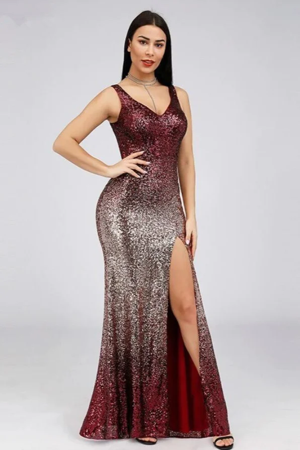 Bellasprom Ombre Sequins Sleeveless Prom Dress Mermaid Long Online V-Neck