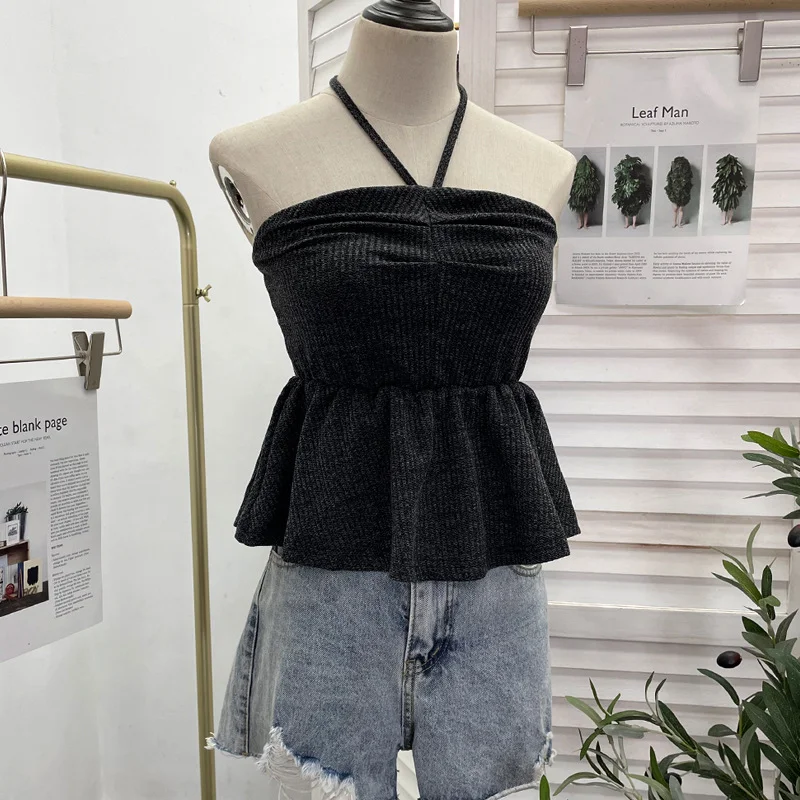 Nigikala Nigikala Women's Clothing Out-Of-Shoulder Hanging Neck Small Sling Vest Outside Wearing Braided Short Sleeveless Top 88951