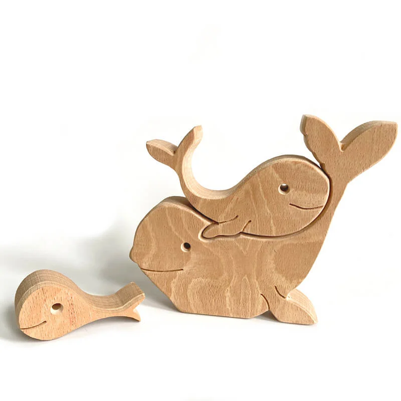 VigorDaily Yellow Whale Family Handmade Wooden 3D Puzzle