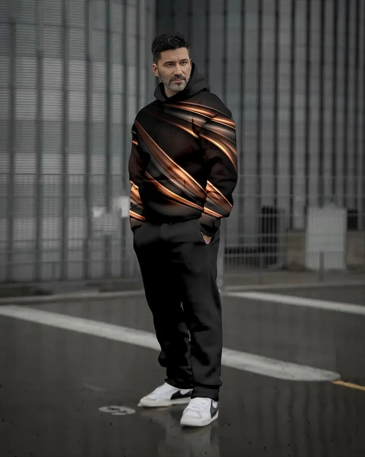 Men's Colorblock Printed Casual Sports Hoodie Set 451