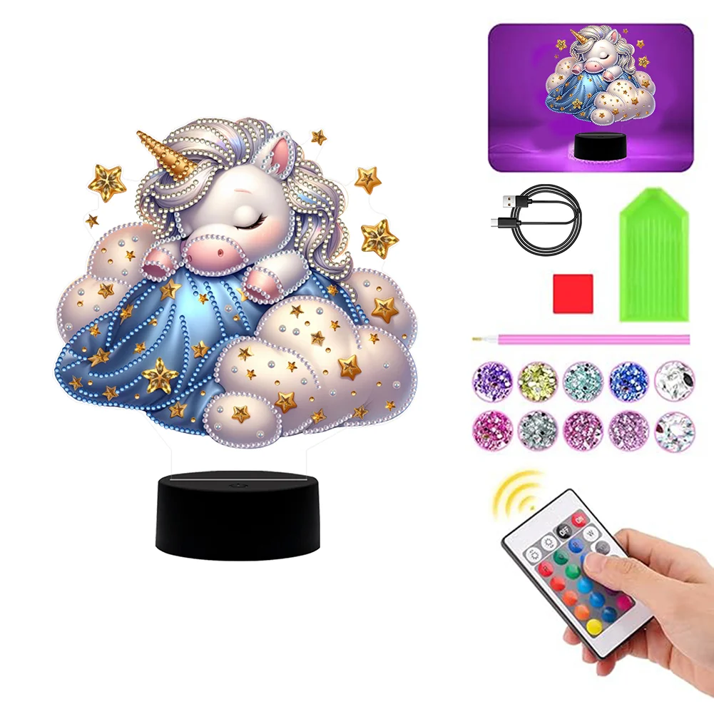 5D DIY Unicorn Double Sided Diamond Painting Acrylic Night Light for Art Crafts