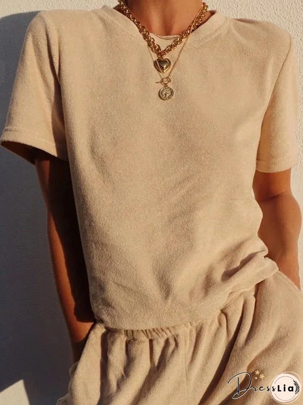 Sets Solid Simple T-Shirt & Shorts Two-Piece Set for Women