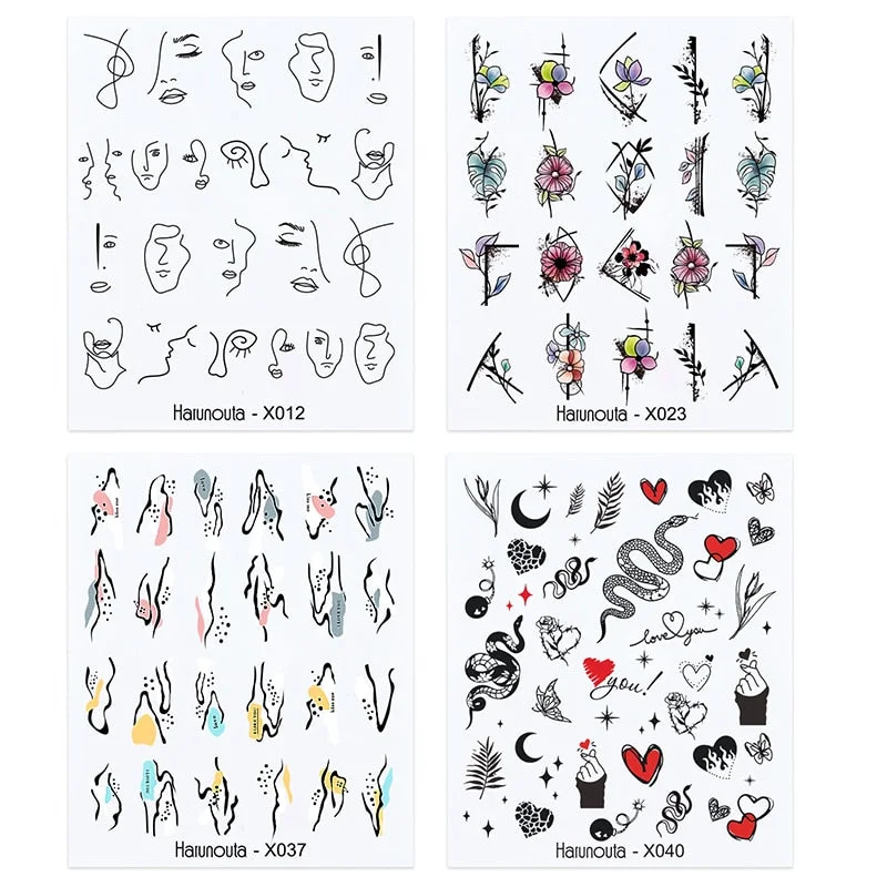 Harunouta 4Pcs Colorful Wave Leaf Flowers Water Decals Stickers Fruit Snake Designs Manicure Nail Art Decorations For Summer