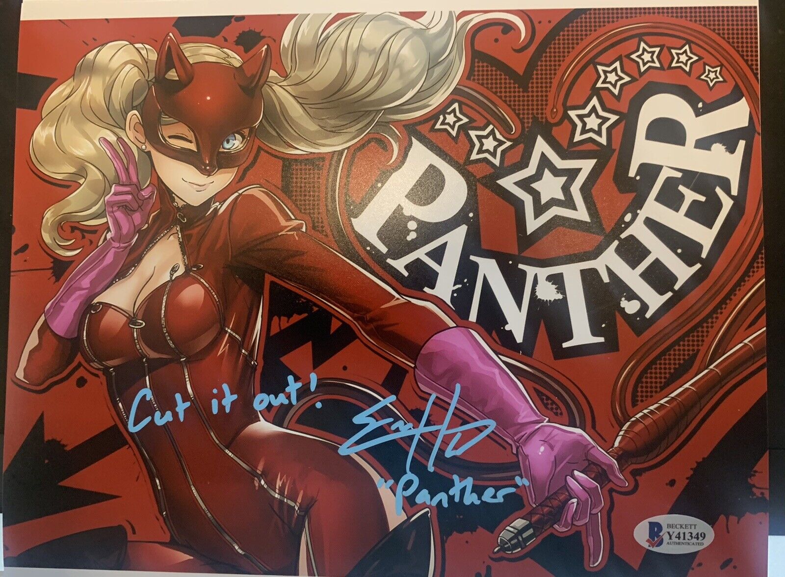 ERIKA HARLACHER SIGNED 8X10 Photo Poster painting PANTHER PERSONA 5 ANN TAMAKI BECKETT COA D1