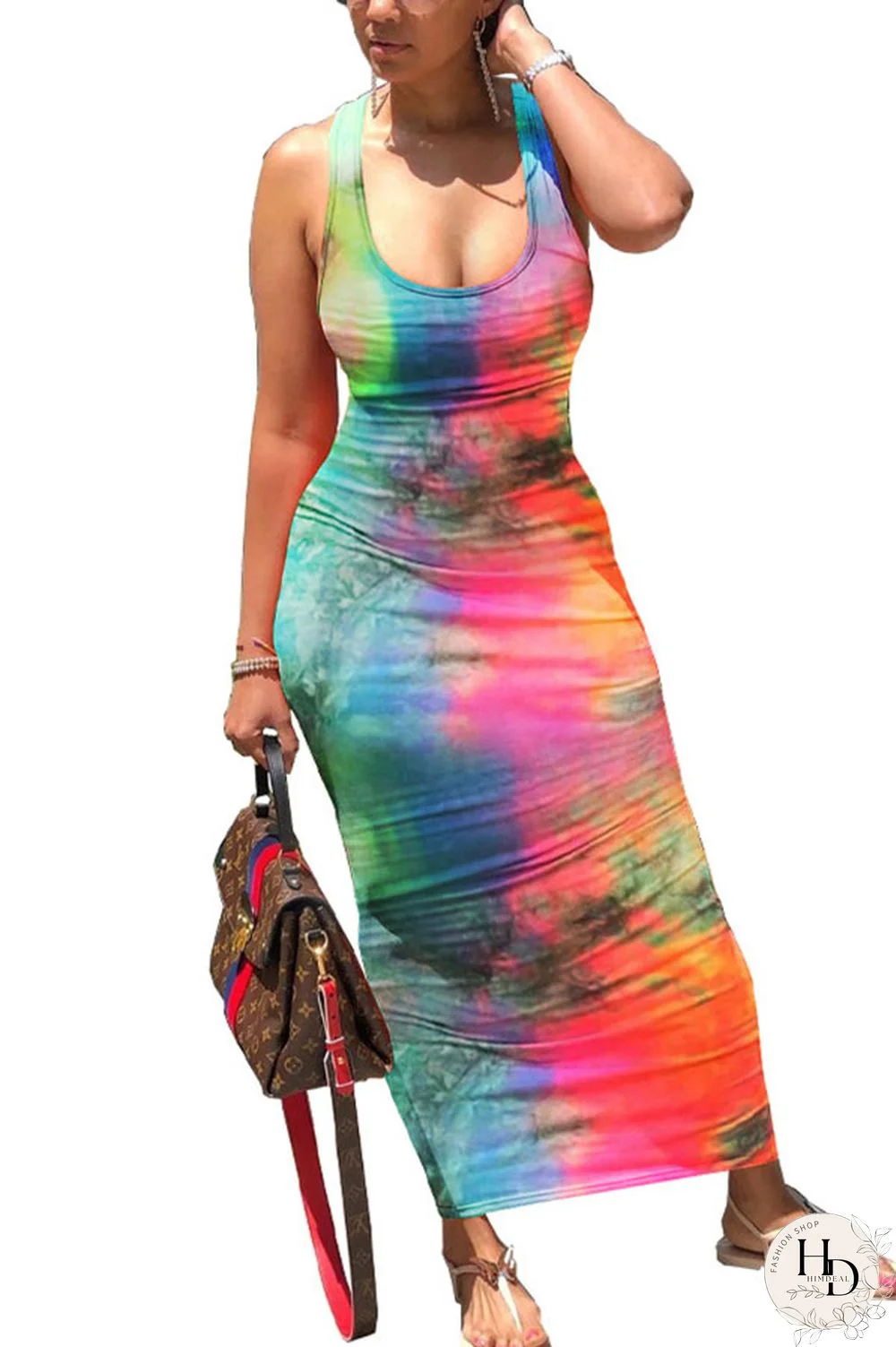 Red Sexy Print O Neck Step Skirt Dresses