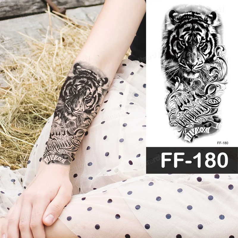 Sdrawing Animal Temporary Tattoo Sticker Black Lion King Wolf Tiger Men Body Art Painting Tattoo Fake Water Transfer Sexy Women