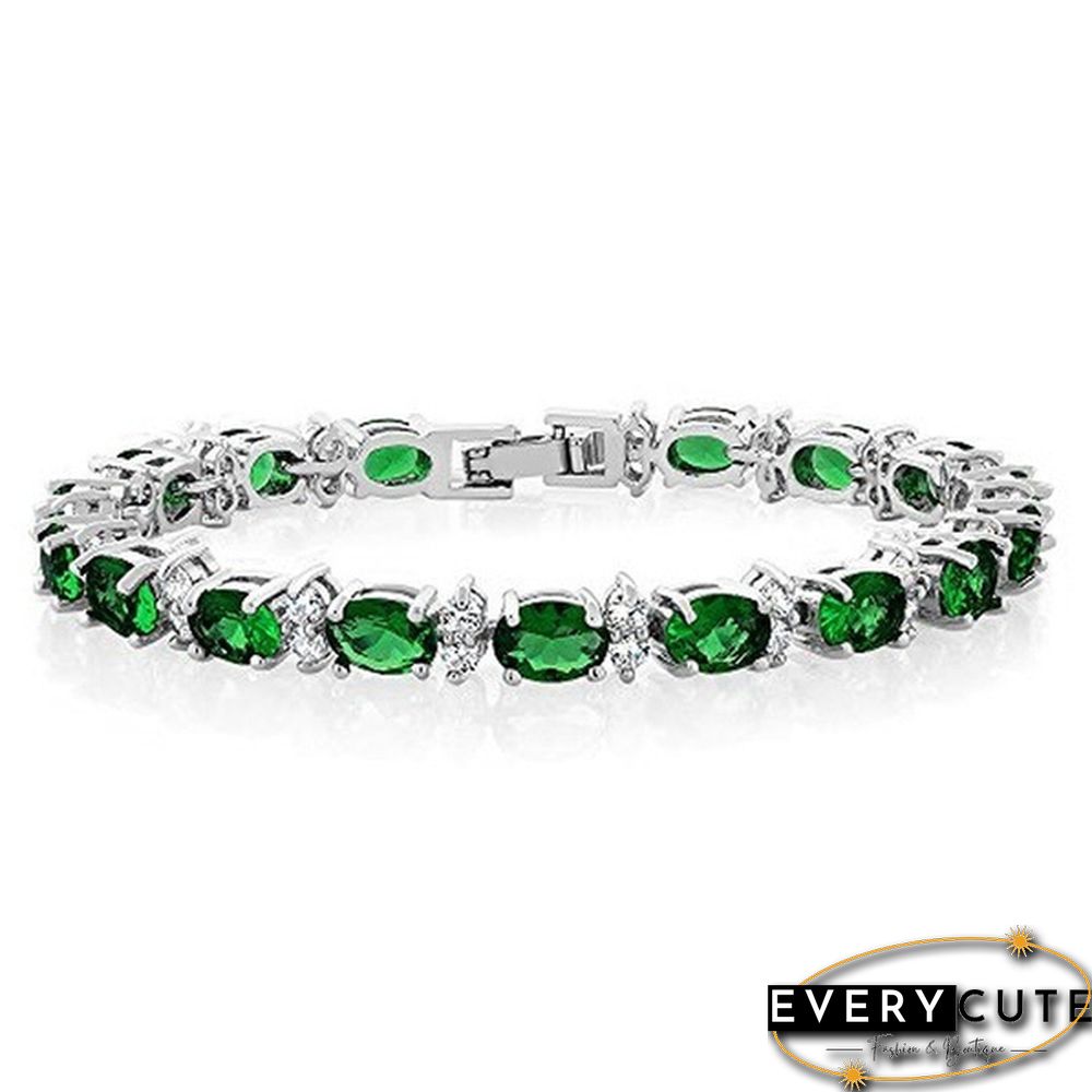 925 Sterling Silver Gorgeous Oval Ruby Amethyst Aquamarine sapphire and Round Sparkling Cubic Zirconia CZ Tennis Bracelet Jewelry Gift