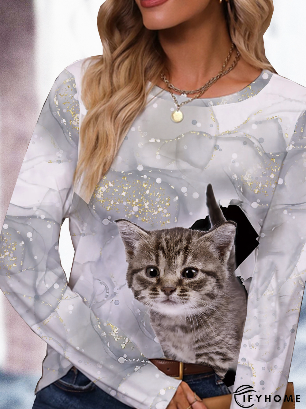 Loose Cat Casual Crew Neck T-Shirt | IFYHOME