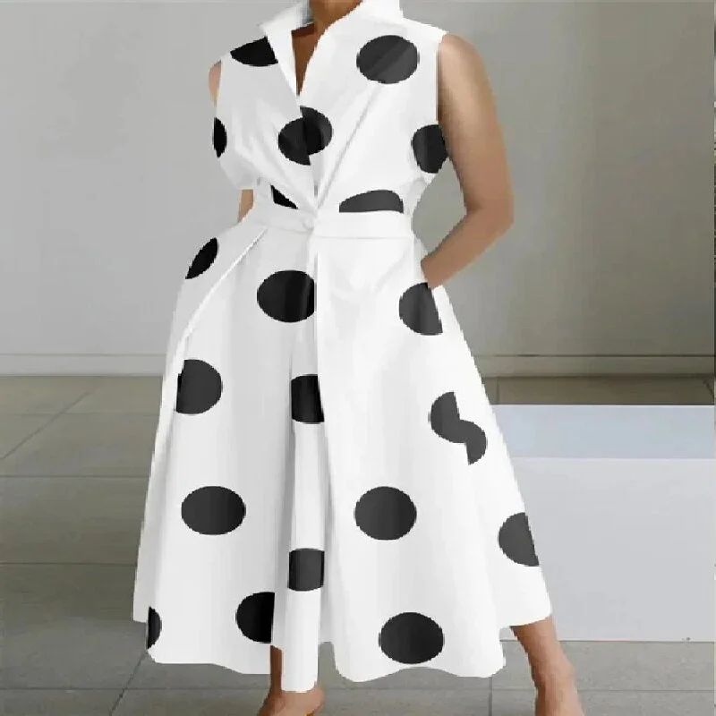 Brownm Summer Commuting Fashion Polka Dot Button Dresses