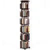 [US Local Warehouse] 6 Tier Bamboo Rotating Bookshelf on Wheels 360 Spinning Book Shelf Tower Round Revolving Bookcase Organizer Rolling Bookshelves for Small Space Corner Bedroom Office