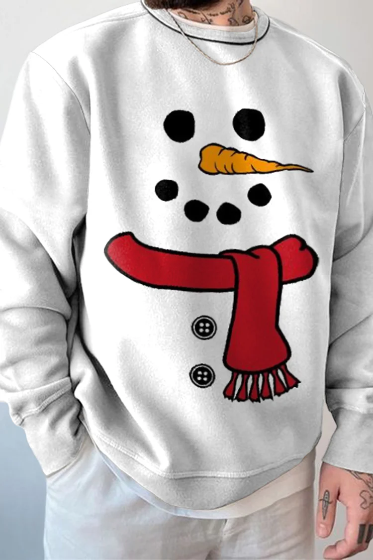Tiboyz Tiboyz Crew Neck Christmas Snowman Print Loose Sweatshirt