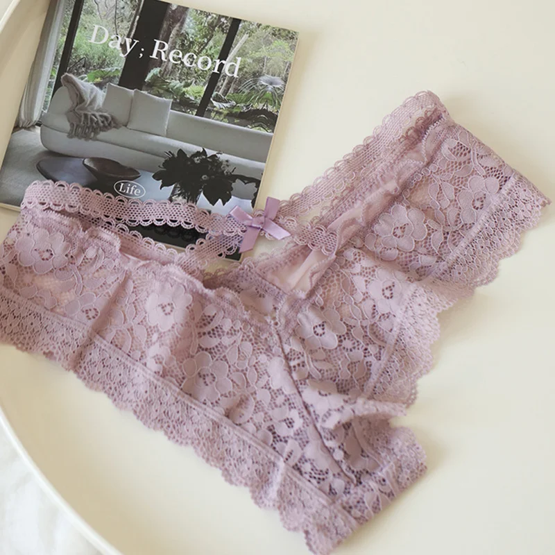 Uveng Uveng Lace Thong Women Cotton T-Shirt Cut-Out Low-Waisted Bow Cross Peach Ass Trousers