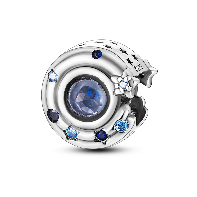 Sterling Silver Star Blue Treasure Charm Pendant fit Women Bracelet DIY Jewelry Making KTC414