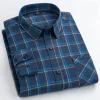 Pure cotton plaid casual square collar pocket long sleeve shirt