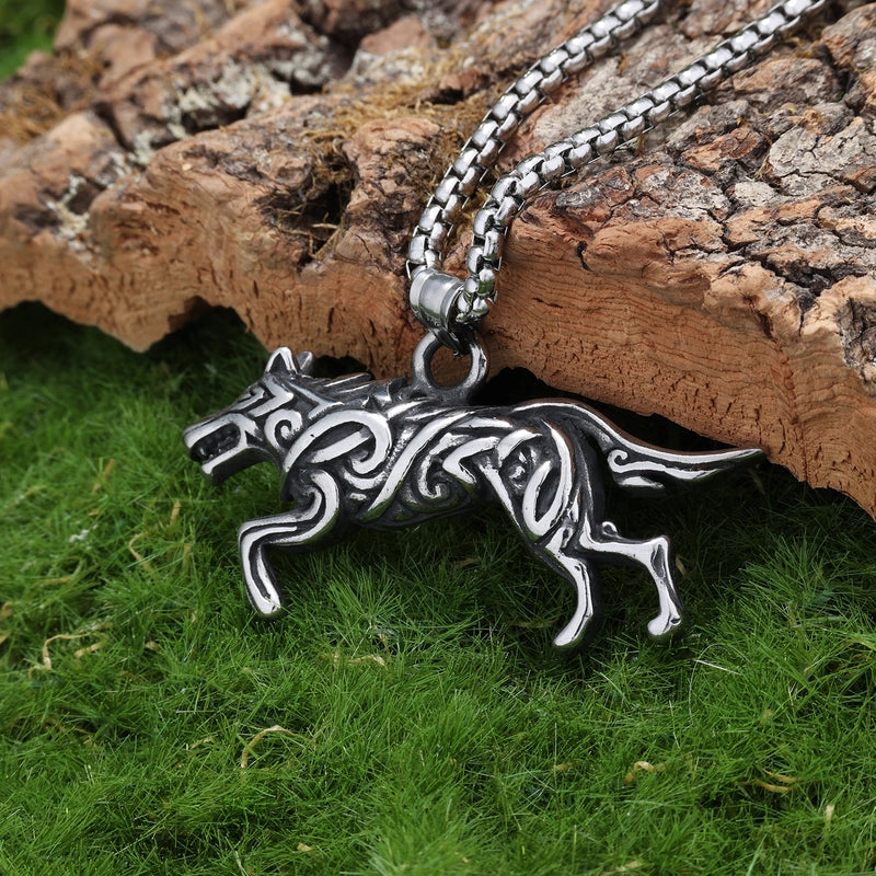 Viking Celtic Wolf Titanium Steel Pendant Hip Hop Creative Pendant Men's Trendy Viking Pendant Necklace Ornament