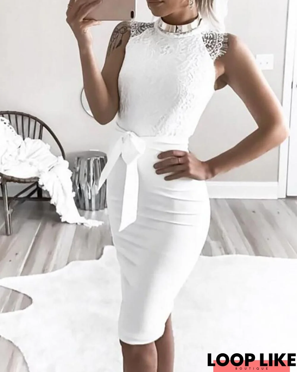 Eyelash Lace Bodice Bodycon Dress White Dresses