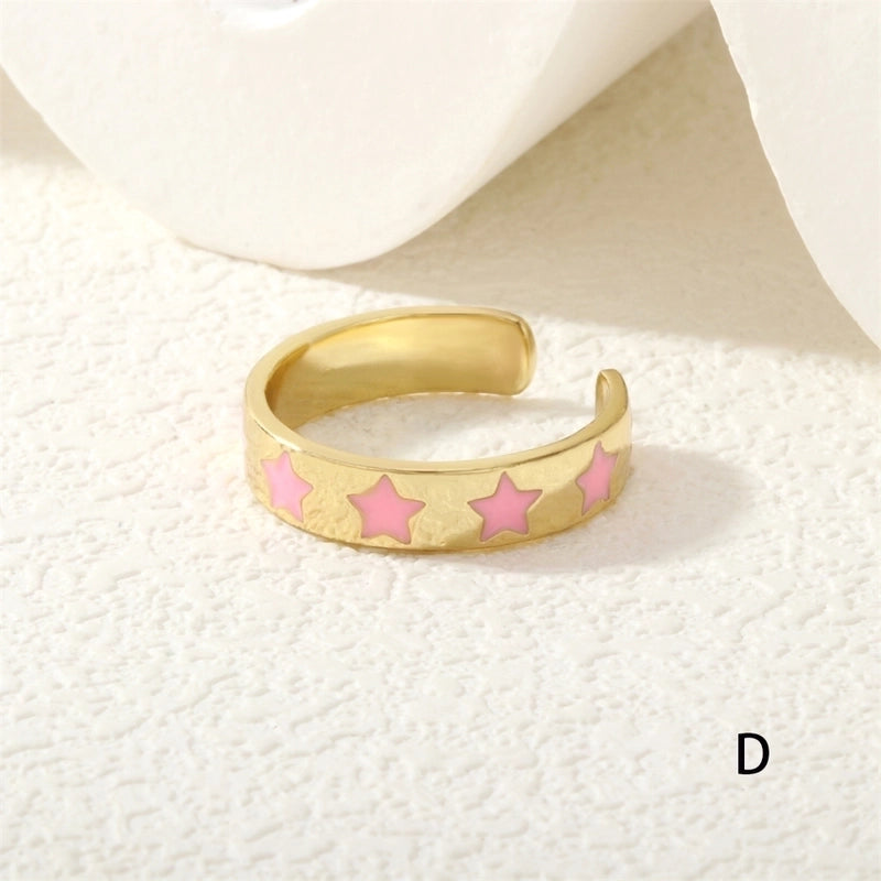 Cute Pentagram Copper Enamel Open Rings