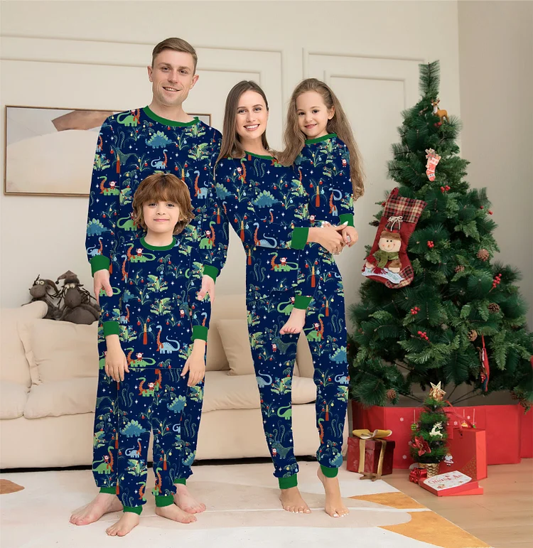 Cotton Print Dinosaur Christmas Family Matching Pajamas