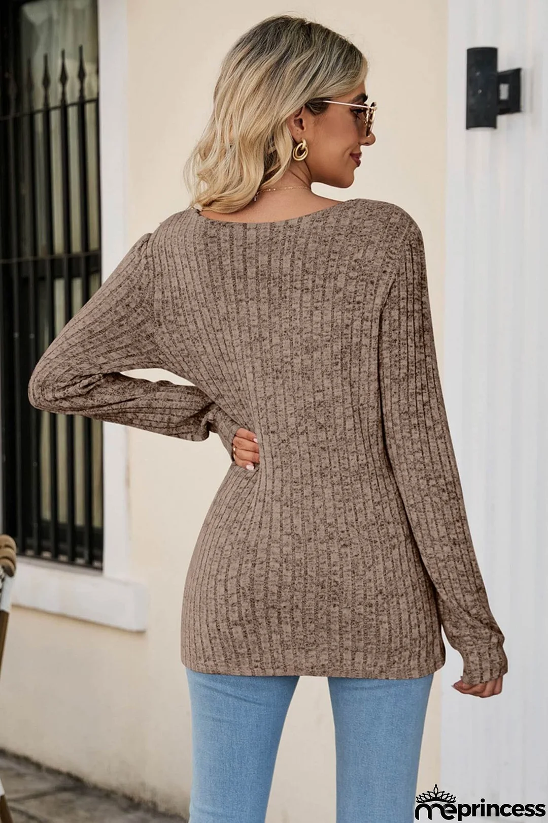 Casual Square Neck Ribbed Sweater