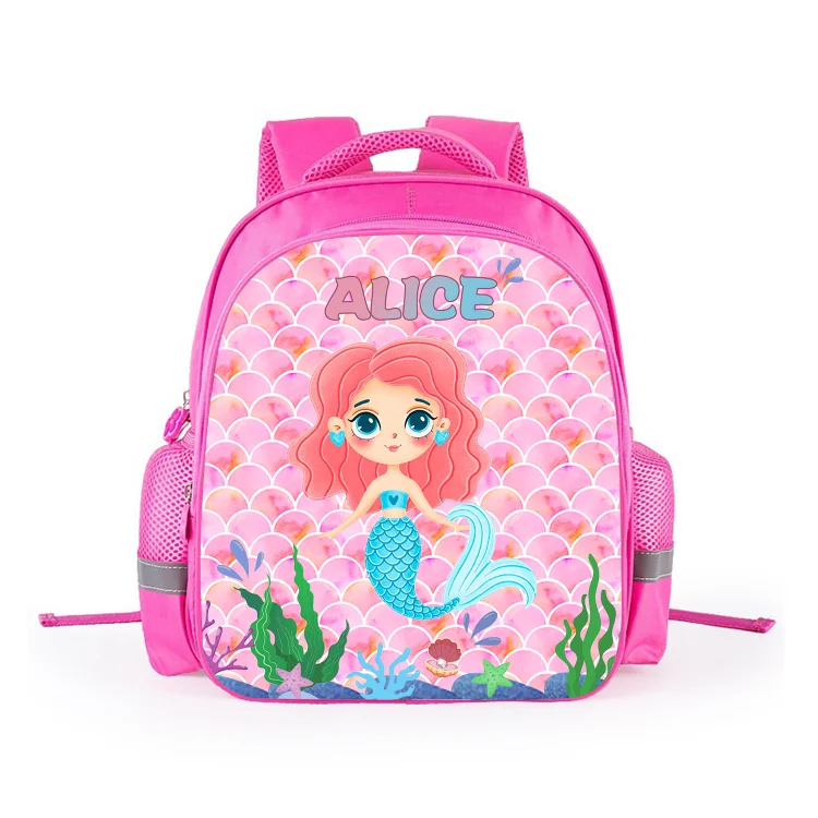 Mochilas-para niñitas una mochila escolar con un dibujo de sirena con nombre personalizado