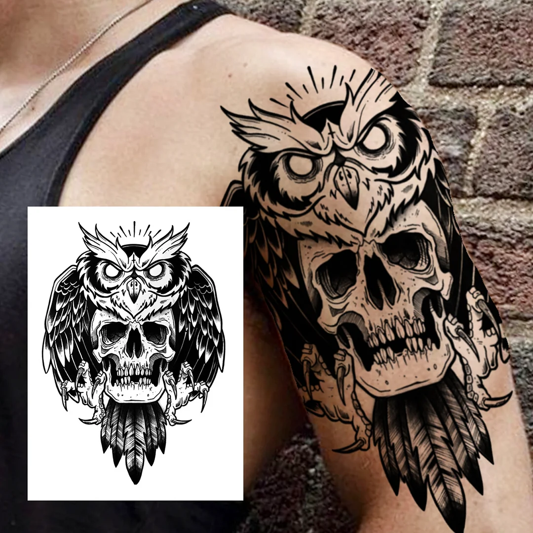 Sdrawing Mouth Skeleton Temporary Tattoos For Women Men Child Boys Halloween Fake Clown Tattoo Sticker Owl Skull Demon Tatoo Body Arm