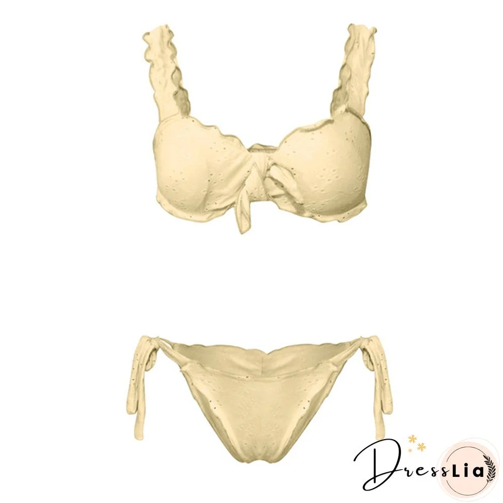 Fashion Women Two Piece Bikini Set Summer Beach Ruched Push-up Padded Bikini Tops High Waist Bottoms Ladies Swimwear