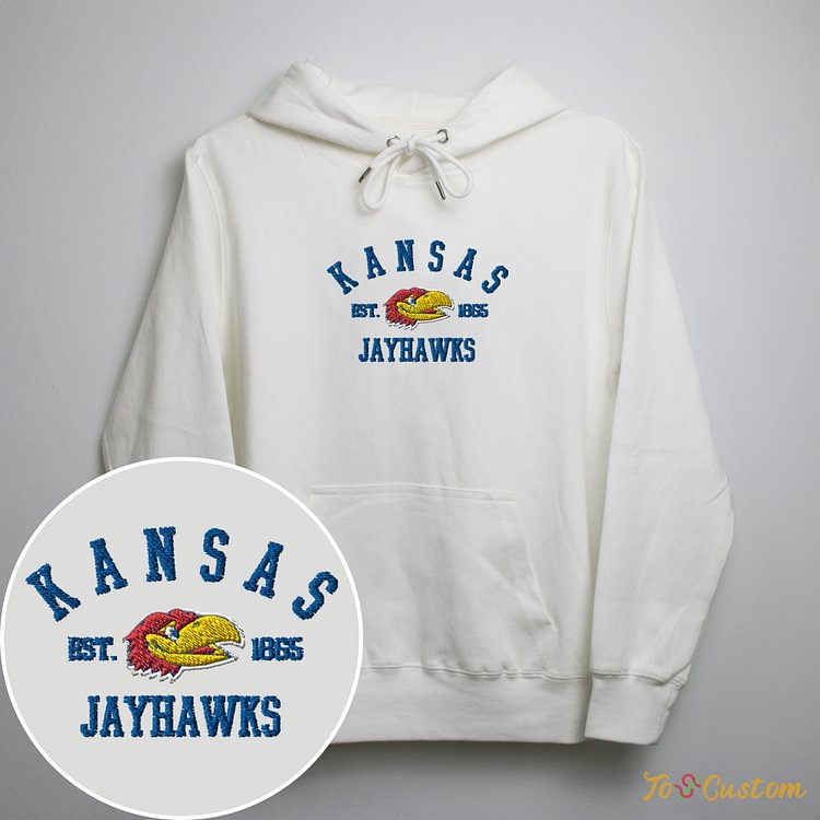 TOSCUSTOM™ Kansas Jayhawks Embroidered Sweatshirts NCAA Basketball 1865 Logo Hoodies