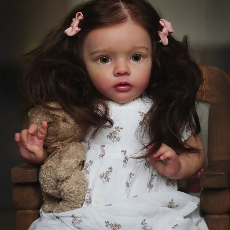  20" Reborn Toddler Baby Doll Girl with Brown Hair Named Lessiar with Heartbeat💖 & Sound🔊 - Reborndollsshop®-Reborndollsshop®