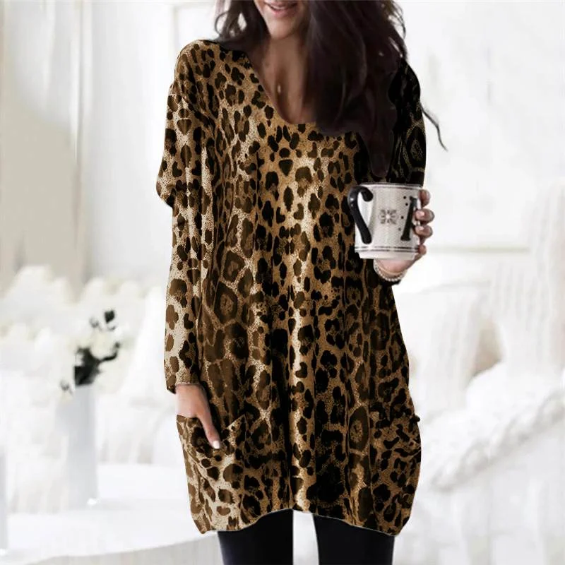 Celmia 2022 Vintage Long Sleeve Tunic Tops Women Sexy V-Neck Blouses Pockets Casual Leopard Print Shirt Elegant Blusas Femininas