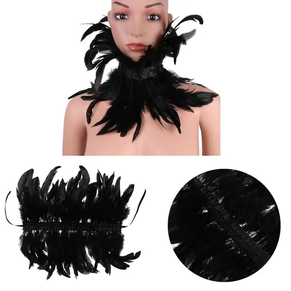 Victorian Gothic Natural Feather Collar Choker Shrug Shawl Shoulder Wrap Cape for Evening Fancy Dress Party
