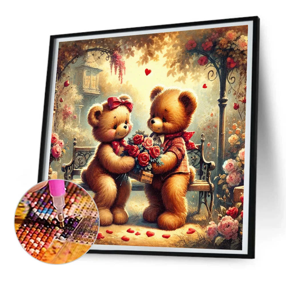 Diamond Painting - Full Round Drill - Rose Heart Bear(Canvas|30*30cm)