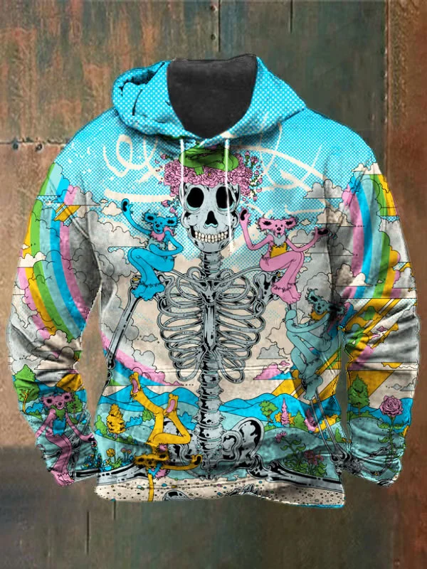 Unisex Skull Bear Print Heavyweight Hoodies