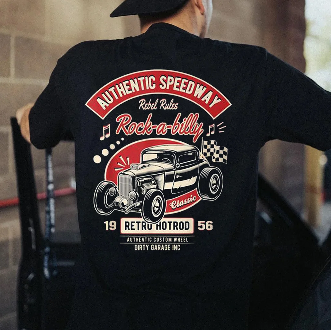 AUTHENTIC SPEEDWAY Classic Car Print Men's T-shirt