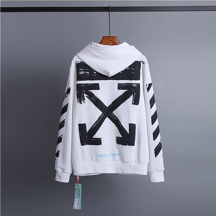 Off White Hoodie Off White Arrow Hooded Cardigan Sweater Men's and Women's Coats Cardigan Hoodie Sweater