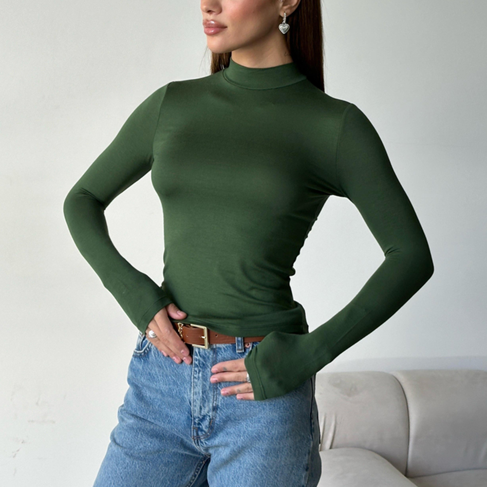 Solid Color Casual Long Sleeve Bottoming Shirt