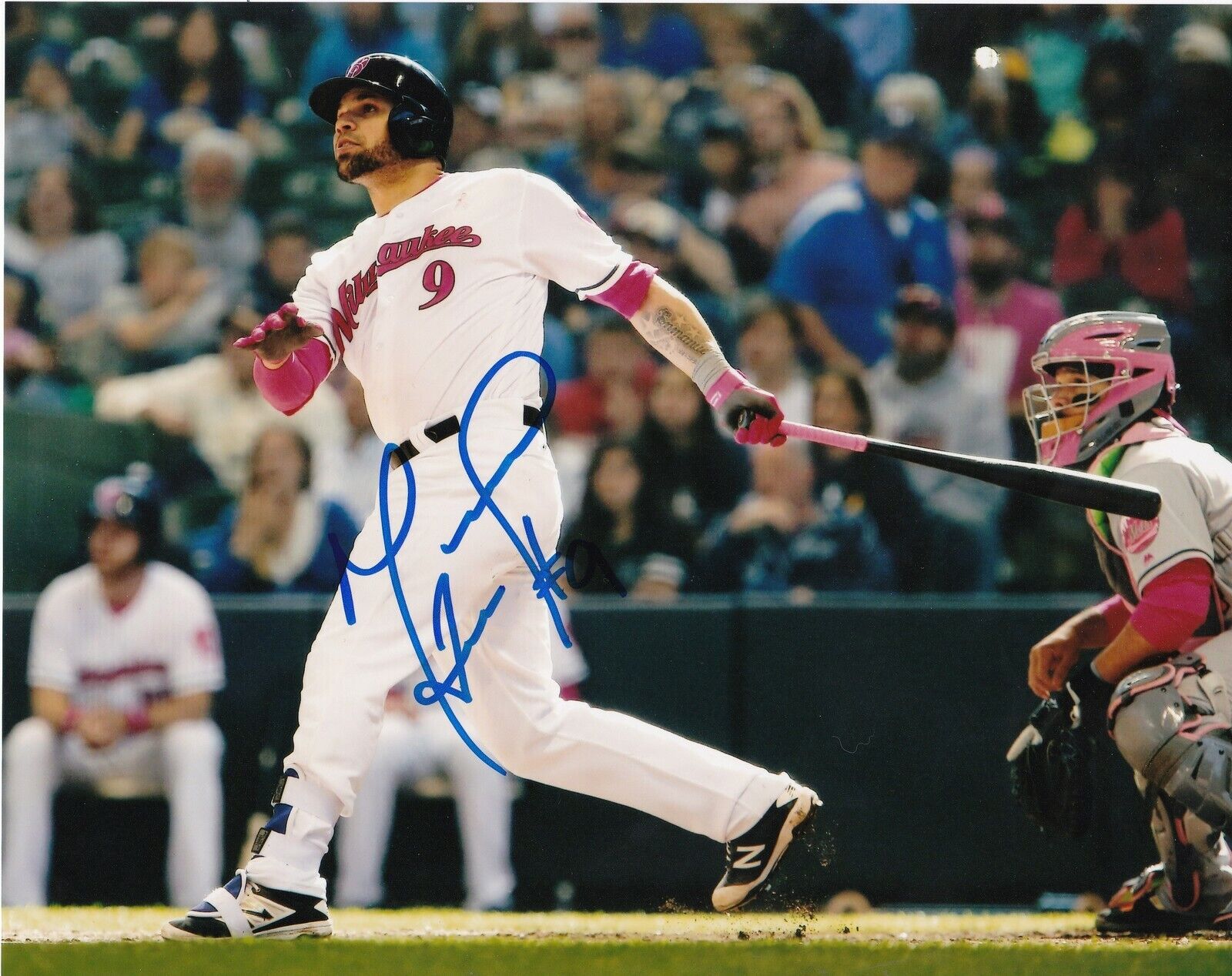 MANNY PINA MILWAUKEE BREWERS ACTION SIGNED 8x10