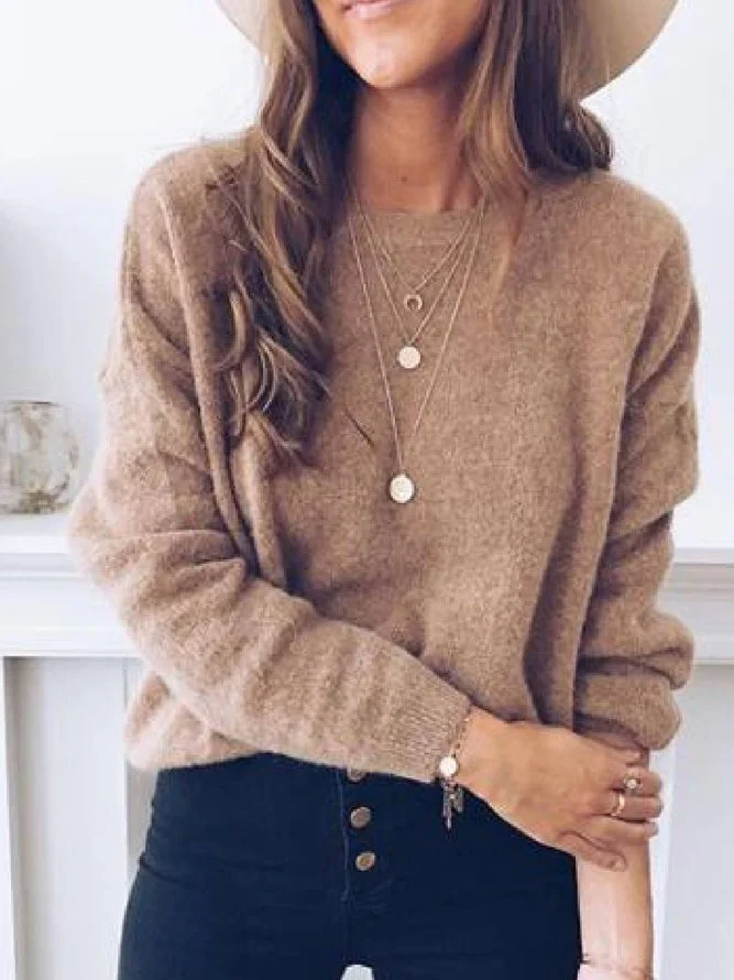 Knitted Casual Solid Sweater
