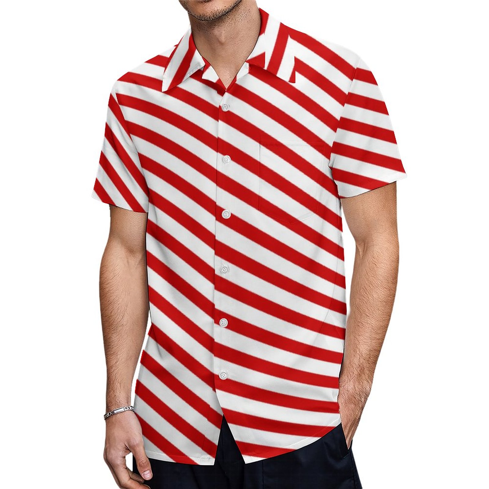 Candy Cane Stripes Festive Hawaiian Shirt Mens Button Down Plus Size Tropical Hawaii Beach Shirts