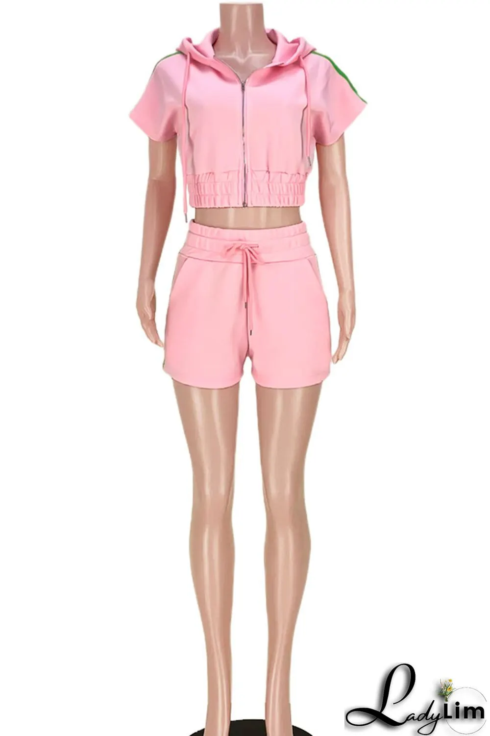 Black Casual Sportswear Solid Split Joint Hooded Collar Short Sleeve Two Pieces