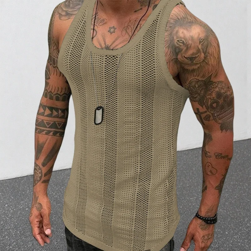 Uveng Uveng Men's Wear Summer Thin Sleeveless Men's Vest White Mesh Hollow Sports Top SY0023