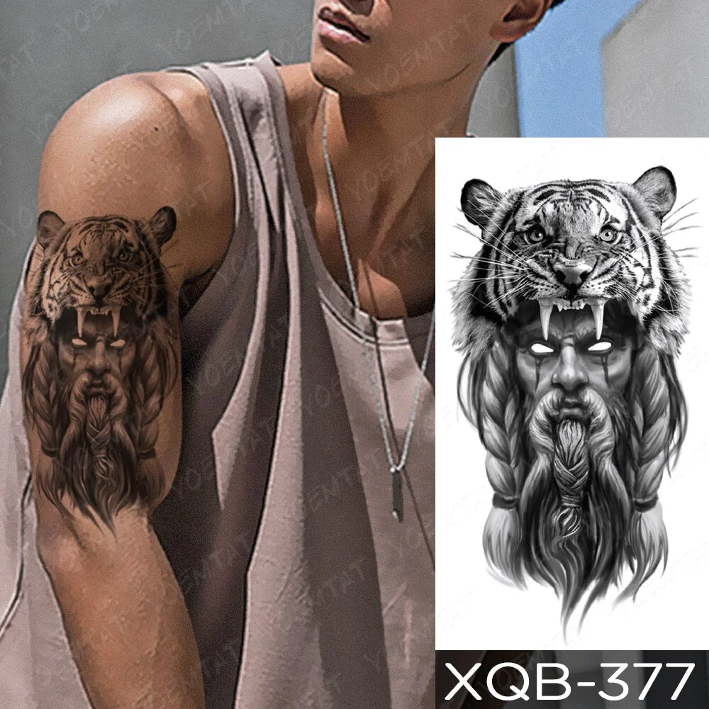 Sdrawing Temporary Tattoo Sticker Old School Lion Wolf Flash Tatto Triangle Geometry Body Art Arm Fake Tatoo Men Women