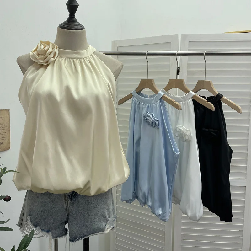 Nigikala Nigikala Shooting French Gold Wind Hanging Shoulder Waistcoat Woman Design Feel Sleeveless Bud Top Loose Shirt 1170